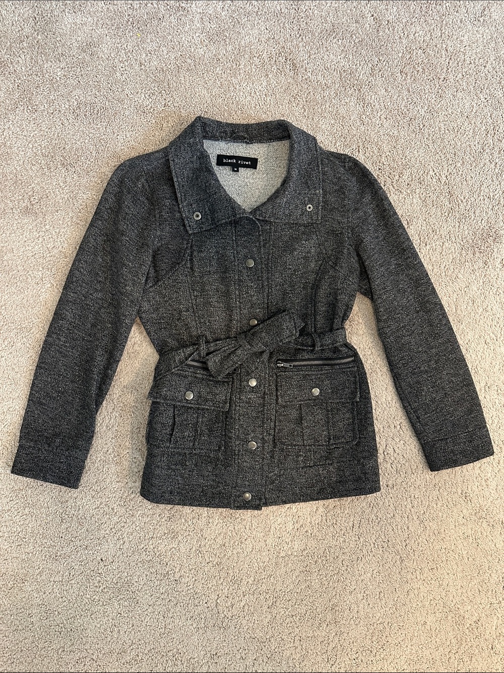 Black Rivet Dark Gray Utility Belted Jacket